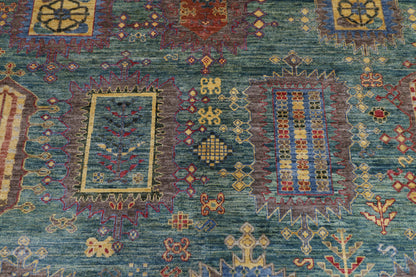 309 x 423 cm | Traditional balochi Green Area Rug Afghan Hand Knotted veg Dye Wool carpet