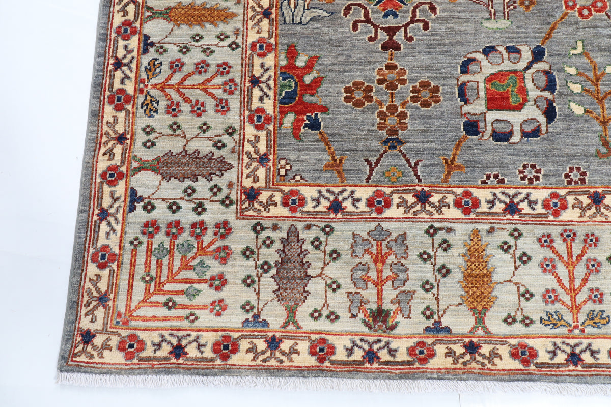 207 x 297 cm | Grey Floral Afghan Veg Dye Wool carpet