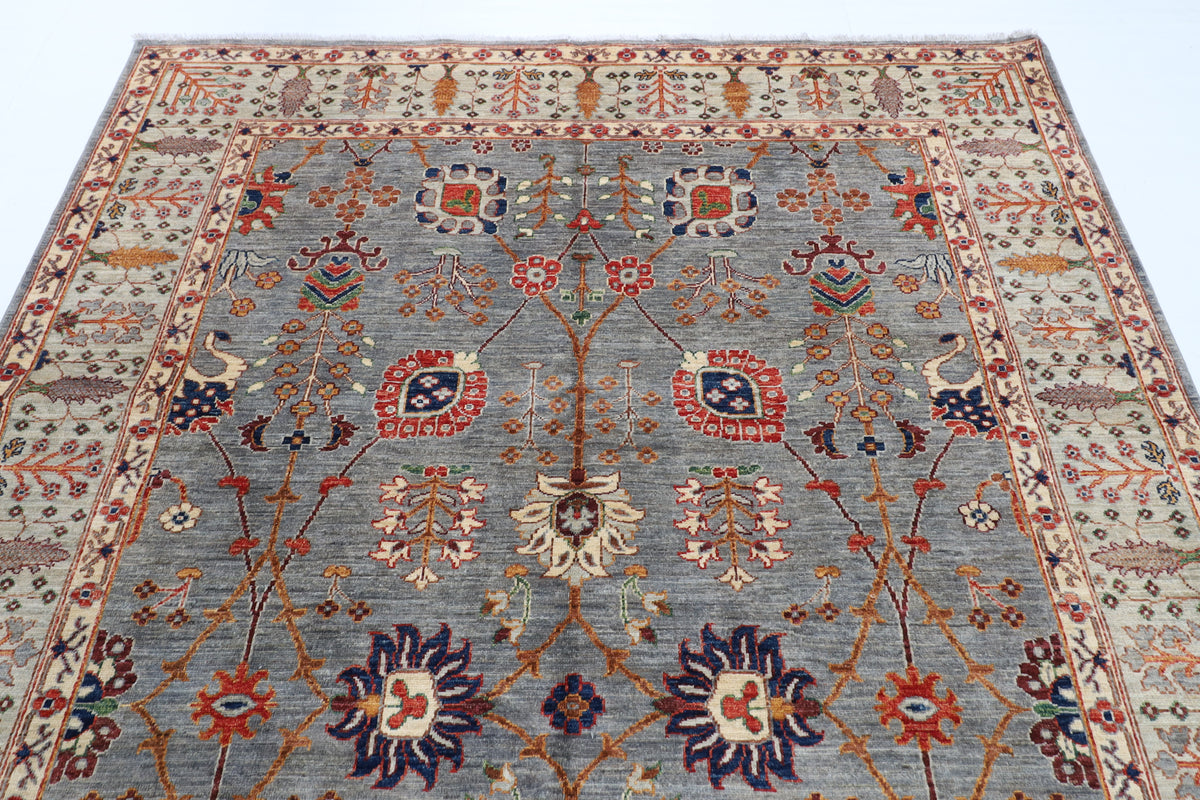207 x 297 cm | Grey Floral Afghan Veg Dye Wool carpet