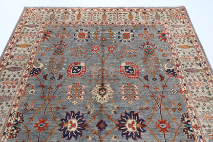 207 x 297 cm | Grey Floral Afghan Veg Dye Wool carpet