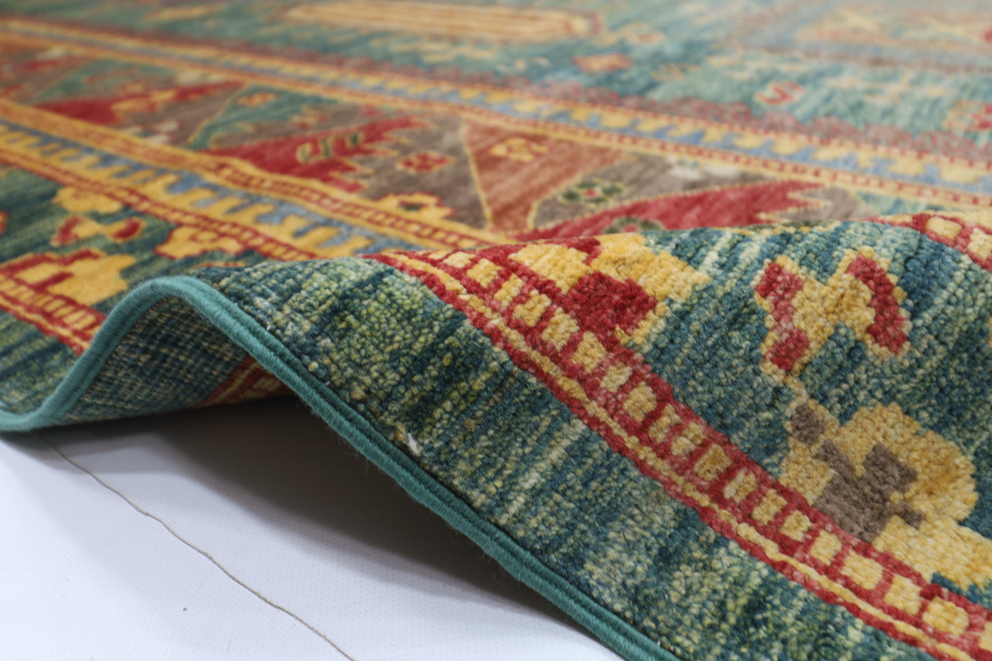 309 x 423 cm | Traditional balochi Green Area Rug Afghan Hand Knotted veg Dye Wool carpet