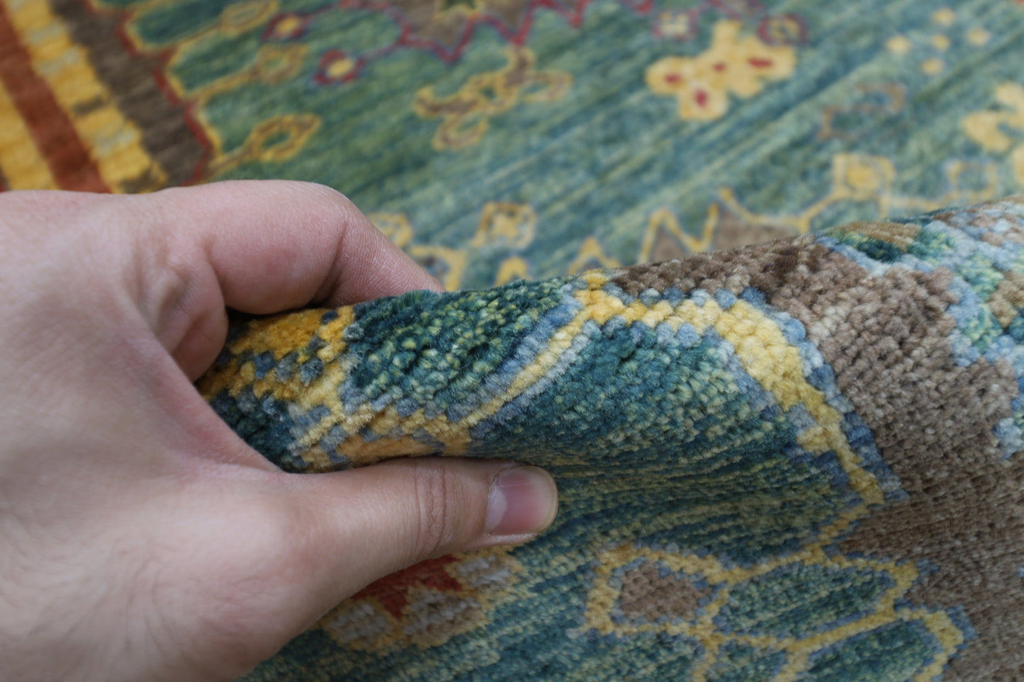 309 x 423 cm | Traditional balochi Green Area Rug Afghan Hand Knotted veg Dye Wool carpet