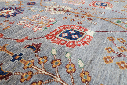 207 x 297 cm | Grey Floral Afghan Veg Dye Wool carpet