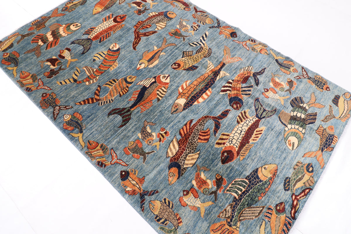 149 x 235 cm | Fish Party Afghan Veg Dye Wool carpet