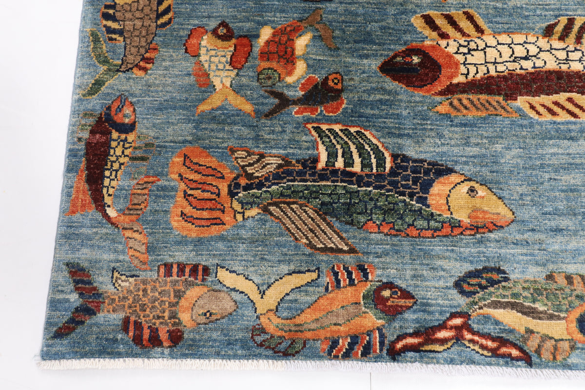 149 x 235 cm | Fish Party Afghan Veg Dye Wool carpet