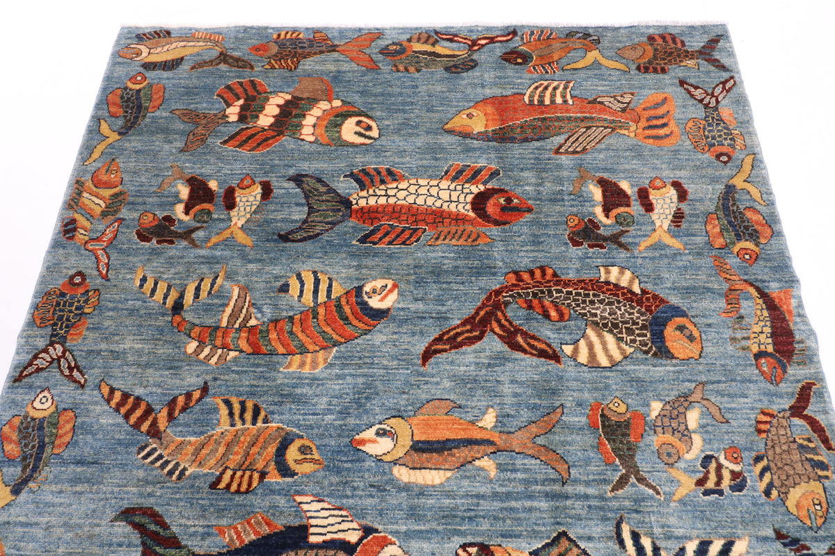 149 x 235 cm | Fish Party Afghan Veg Dye Wool carpet