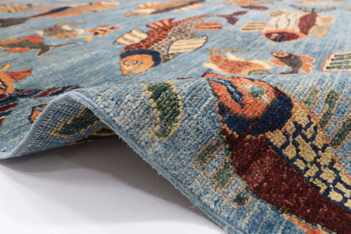 149 x 235 cm | Fish Party Afghan Veg Dye Wool carpet