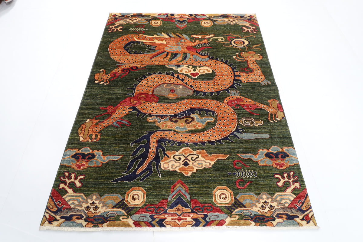 155 x 199 cm | Chinese Dragon Afghan Veg Dye Wool carpet