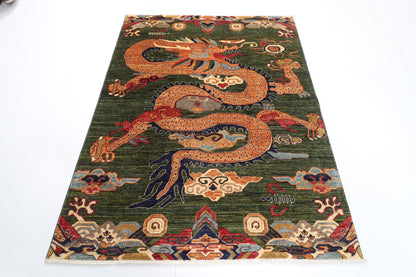155 x 199 cm | Chinese Dragon Afghan Veg Dye Wool carpet