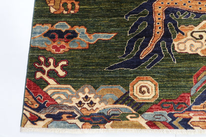 155 x 199 cm | Chinese Dragon Afghan Veg Dye Wool carpet