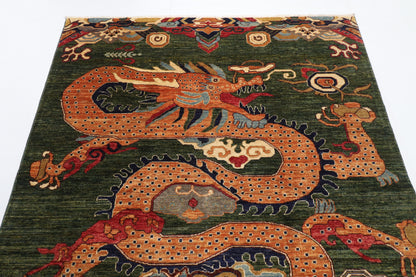 155 x 199 cm | Chinese Dragon Afghan Veg Dye Wool carpet
