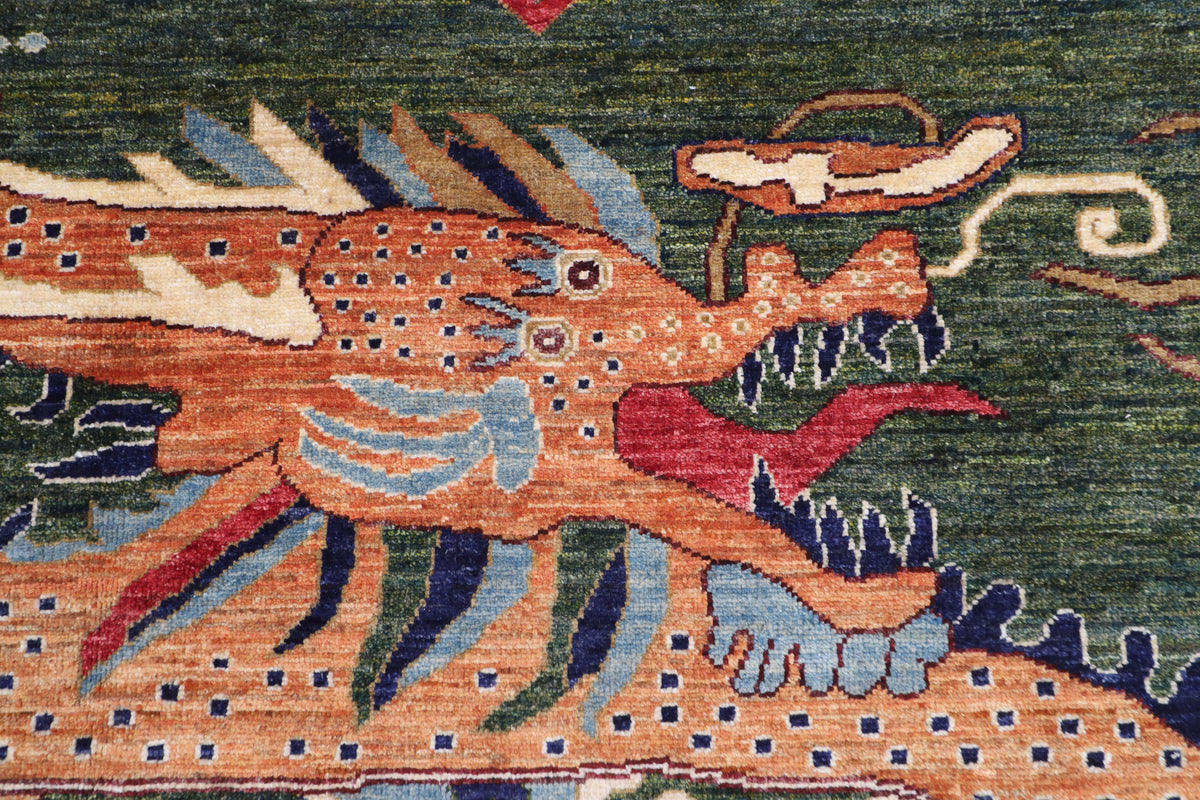 155 x 199 cm | Chinese Dragon Afghan Veg Dye Wool carpet