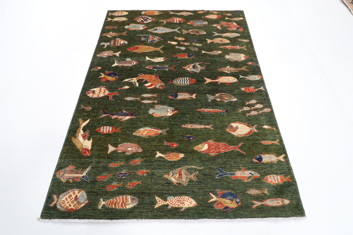 151 x 205 cm | Fish Party Afghan Veg Dye Wool carpet