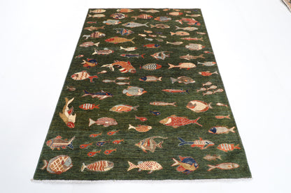 151 x 205 cm | Fish Party Afghan Veg Dye Wool carpet