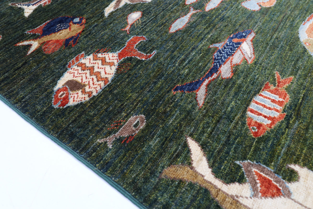151 x 205 cm | Fish Party Afghan Veg Dye Wool carpet