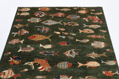 151 x 205 cm | Fish Party Afghan Veg Dye Wool carpet