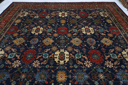 363 x 464 cm | Large Over Size Oriental Navy Blue Afghan Tribal Hand Knotted Wool Carpet