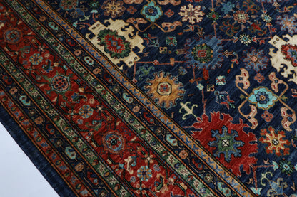 363 x 464 cm | Large Over Size Oriental Navy Blue Afghan Tribal Hand Knotted Wool Carpet