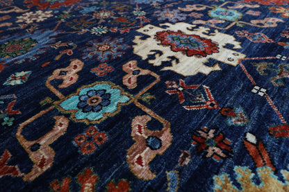 363 x 464 cm | Large Over Size Oriental Navy Blue Afghan Tribal Hand Knotted Wool Carpet