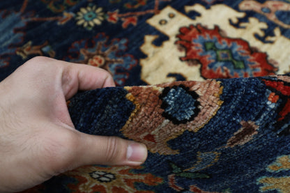 363 x 464 cm | Large Over Size Oriental Navy Blue Afghan Tribal Hand Knotted Wool Carpet
