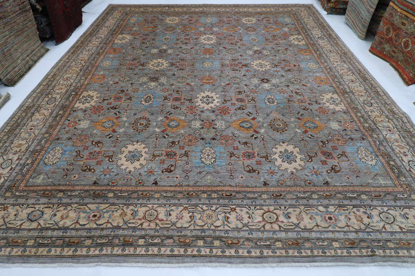 367 x 446 cm | Large Over Size Oriental Floral Afghan Tribal Hand Knotted Wool Carpet