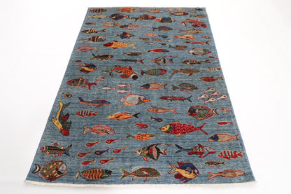 153 x 201 cm | Fish Party Afghan Veg Dye Wool carpet