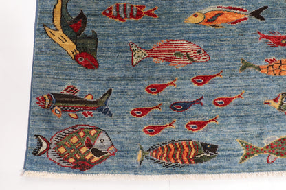 153 x 201 cm | Fish Party Afghan Veg Dye Wool carpet