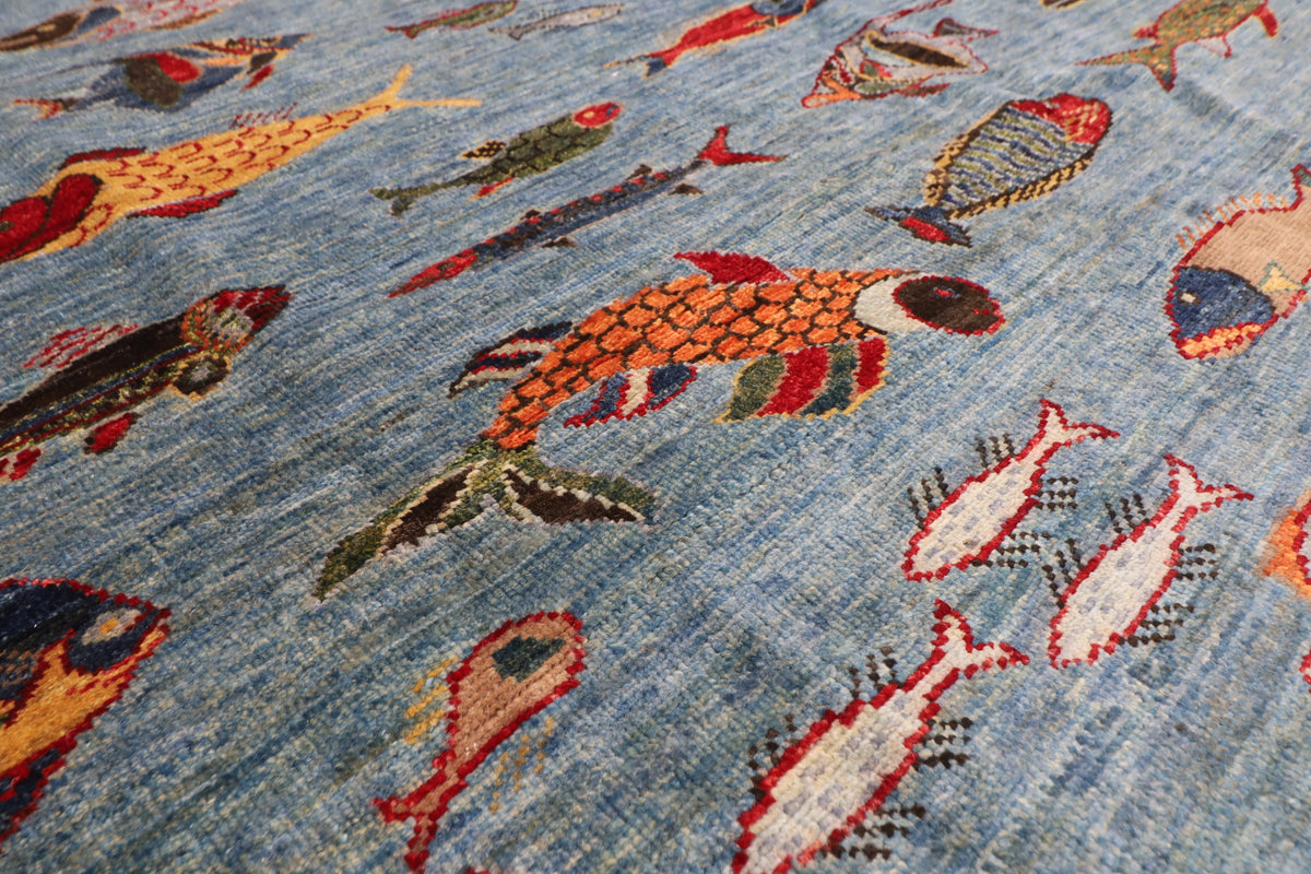 153 x 201 cm | Fish Party Afghan Veg Dye Wool carpet