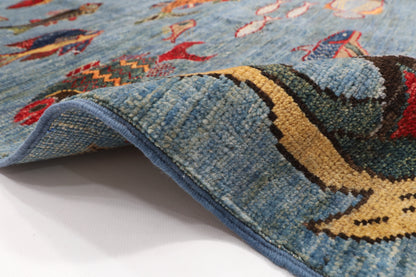 153 x 201 cm | Fish Party Afghan Veg Dye Wool carpet