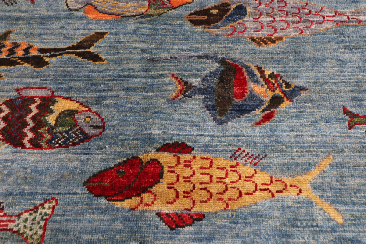 153 x 201 cm | Fish Party Afghan Veg Dye Wool carpet