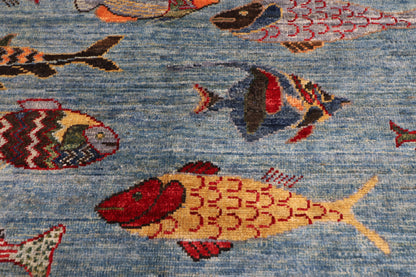 153 x 201 cm | Fish Party Afghan Veg Dye Wool carpet