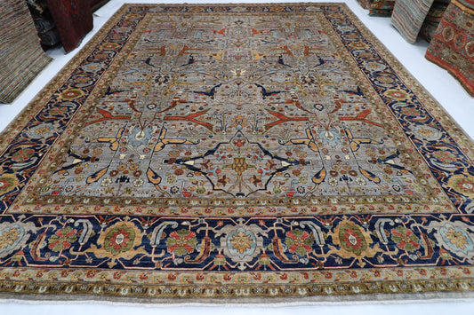 364 x 446 cm | Large Over Size Oriental Floral Gray Afghan Tribal Hand Knotted Wool Carpet