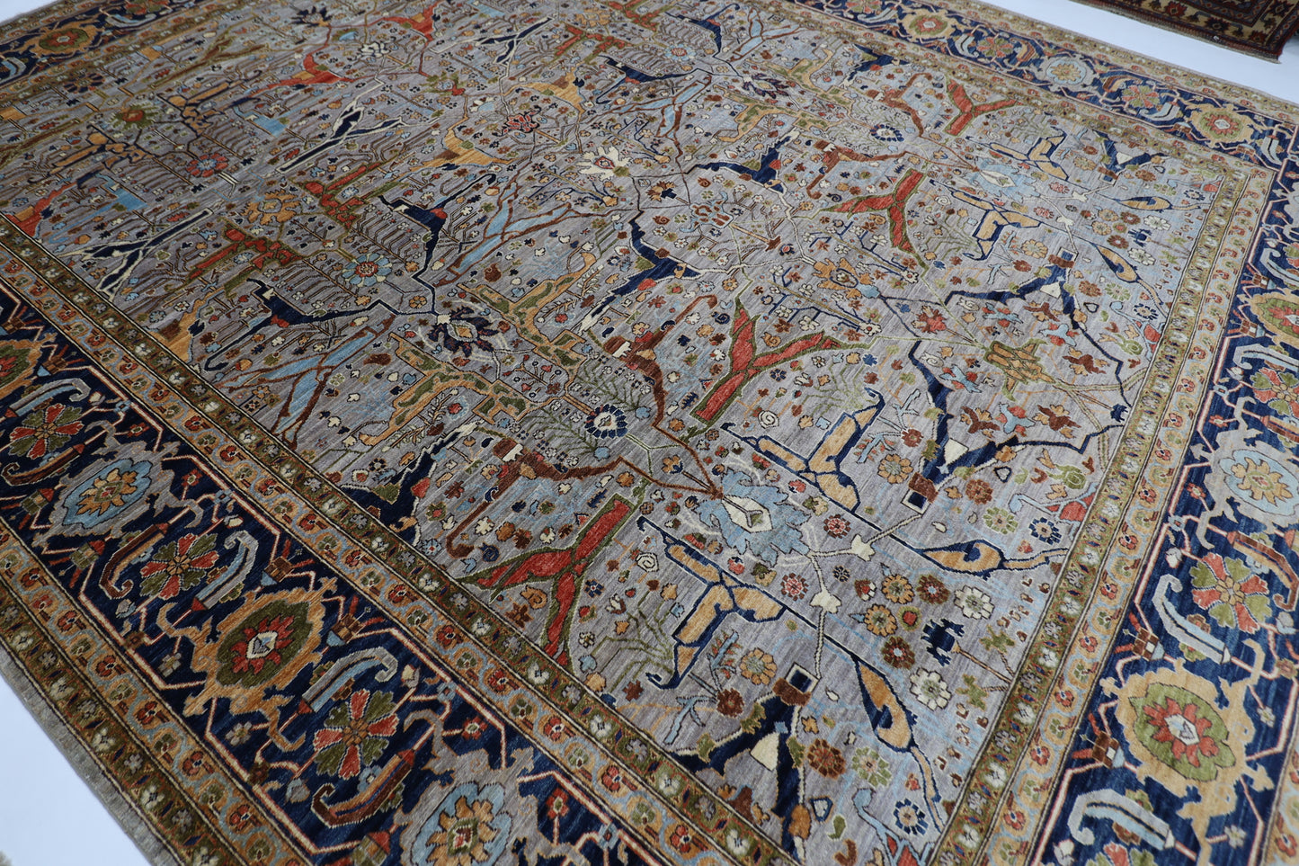 364 x 446 cm | Large Over Size Oriental Floral Gray Afghan Tribal Hand Knotted Wool Carpet