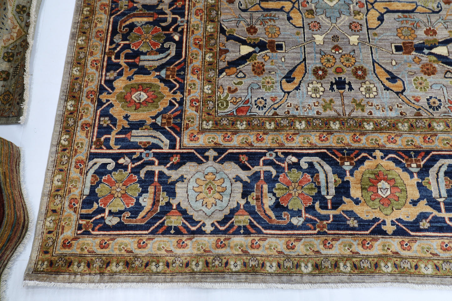 364 x 446 cm | Large Over Size Oriental Floral Gray Afghan Tribal Hand Knotted Wool Carpet