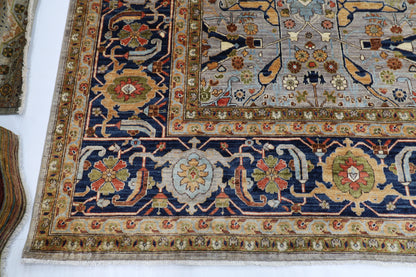 364 x 446 cm | Large Over Size Oriental Floral Gray Afghan Tribal Hand Knotted Wool Carpet