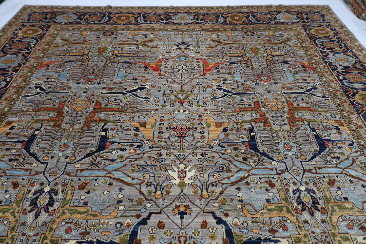 364 x 446 cm | Large Over Size Oriental Floral Gray Afghan Tribal Hand Knotted Wool Carpet