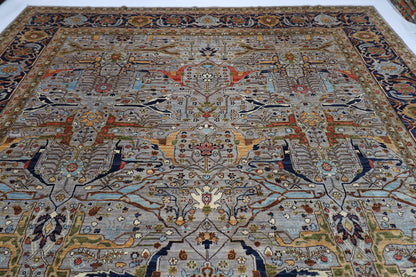 364 x 446 cm | Large Over Size Oriental Floral Gray Afghan Tribal Hand Knotted Wool Carpet