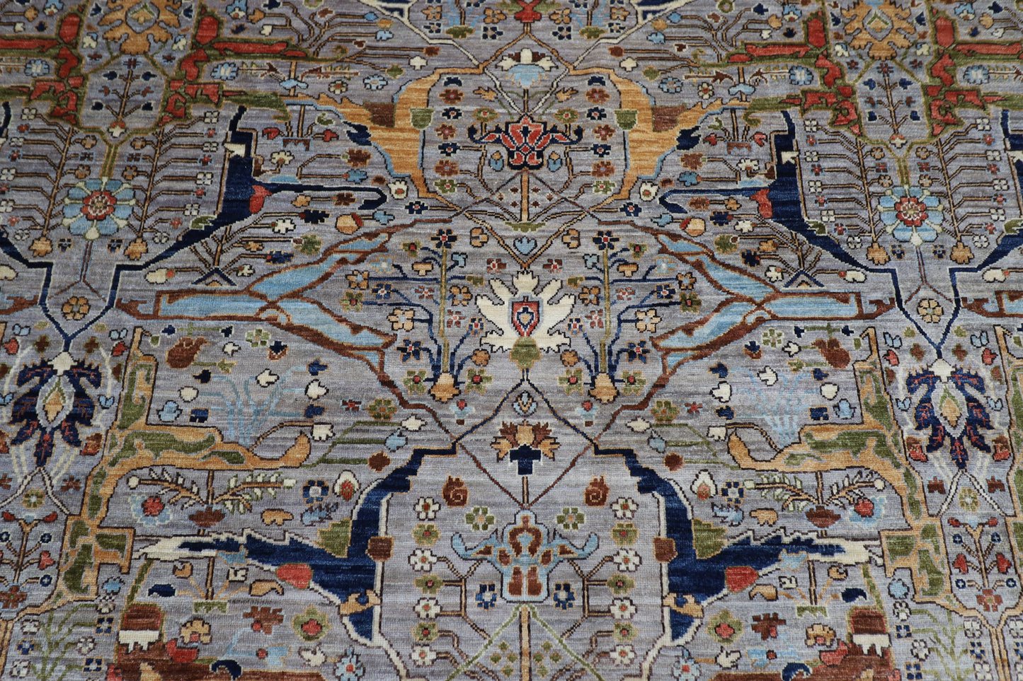 364 x 446 cm | Large Over Size Oriental Floral Gray Afghan Tribal Hand Knotted Wool Carpet