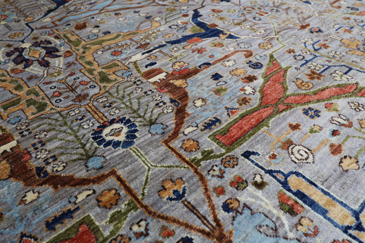 364 x 446 cm | Large Over Size Oriental Floral Gray Afghan Tribal Hand Knotted Wool Carpet