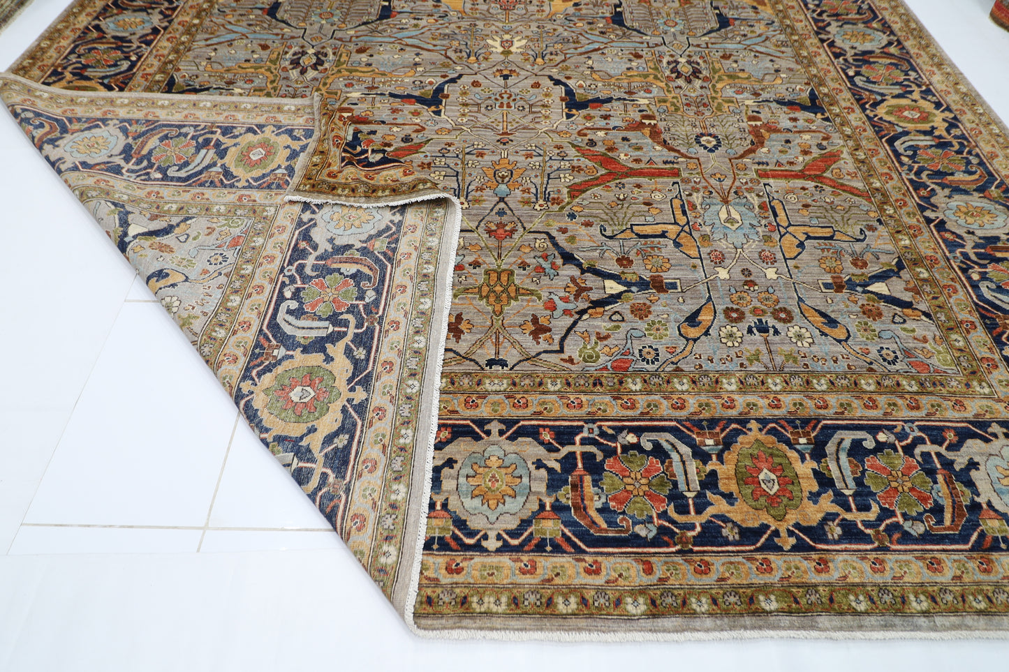 364 x 446 cm | Large Over Size Oriental Floral Gray Afghan Tribal Hand Knotted Wool Carpet