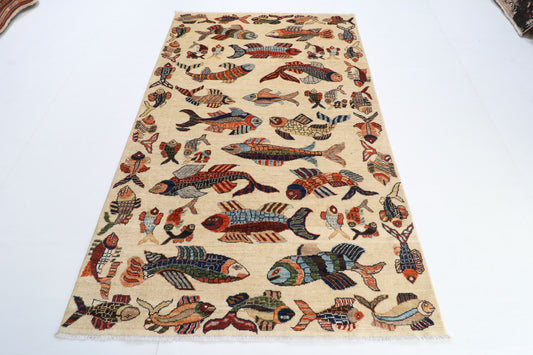 152 x 234 cm | Fish Party Afghan Veg Dye Wool carpet
