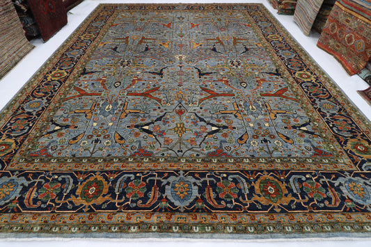 358 x 458 cm | Large Over Size Oriental Bidjar Gray Afghan Tribal Hand Knotted Wool Carpet