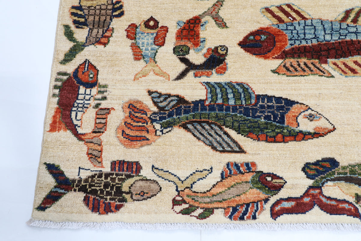 152 x 234 cm | Fish Party Afghan Veg Dye Wool carpet