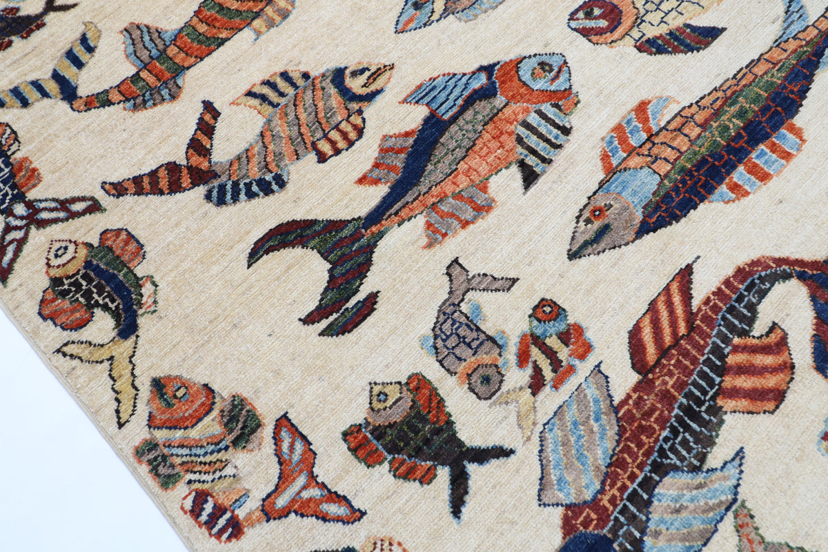 152 x 234 cm | Fish Party Afghan Veg Dye Wool carpet