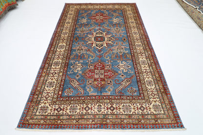 169 x 266 cm | Kazak Blue Afghan Hand Knotted Carpet