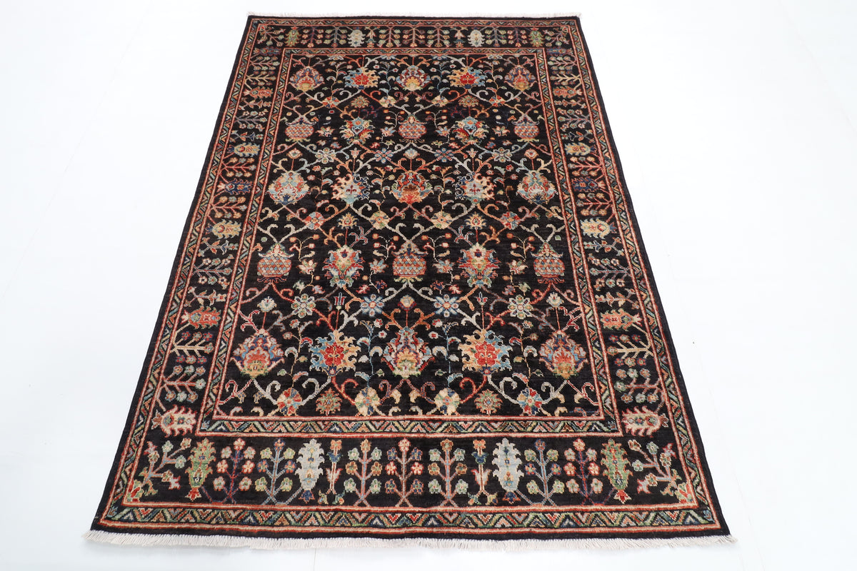 144 x 197 cm | Black Sultani Afghan Veg Dye Wool carpet