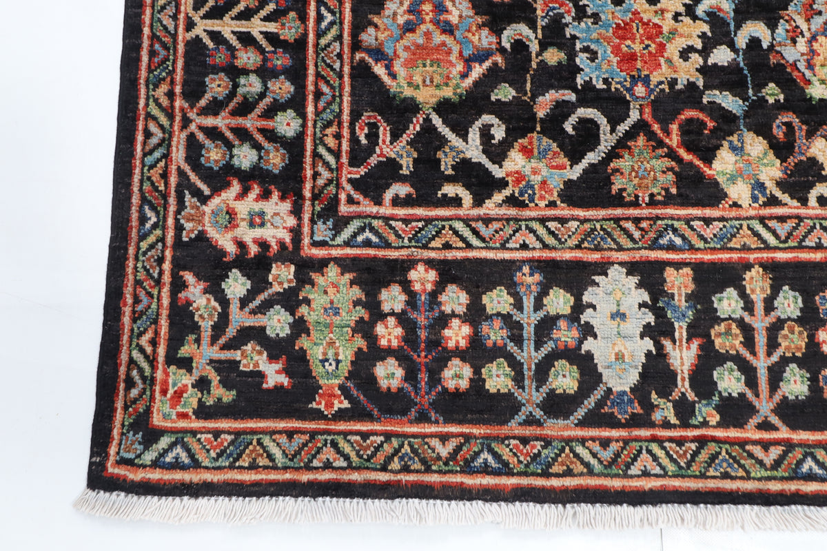 144 x 197 cm | Black Sultani Afghan Veg Dye Wool carpet