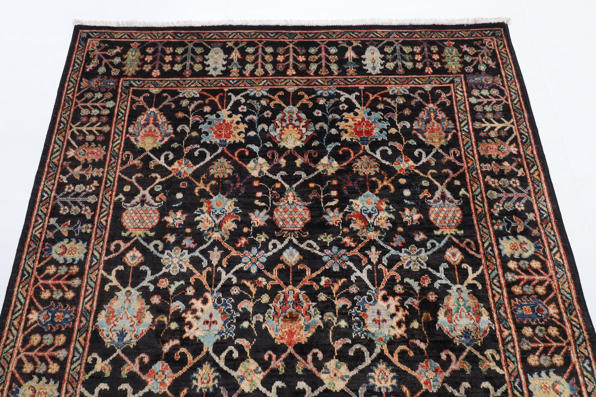 144 x 197 cm | Black Sultani Afghan Veg Dye Wool carpet