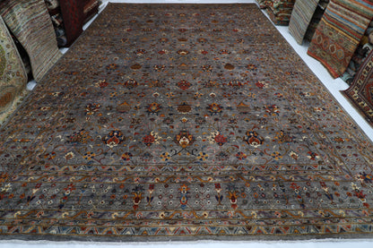 400 x 590 cm | Large Over Size Oriental Floral Gray Afghan Tribal Hand Knotted Wool Carpet