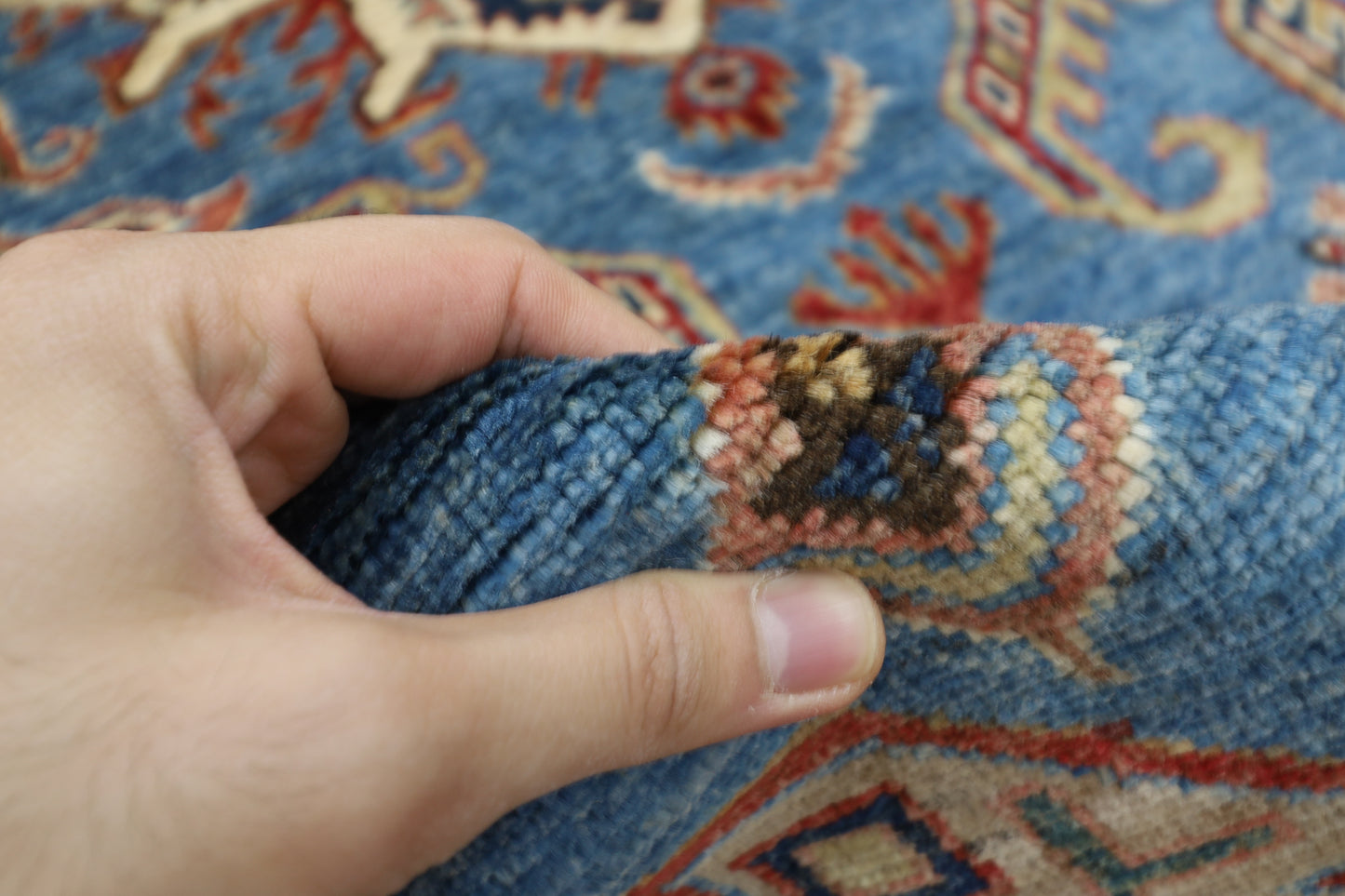 169 x 266 cm | Kazak Blue Afghan Hand Knotted Carpet